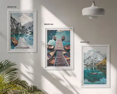Sada obrazů do obývacího pokoje jezero s mosty a horami