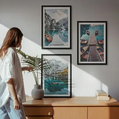 Sada obrazů do obývacího pokoje jezero s mosty a horami