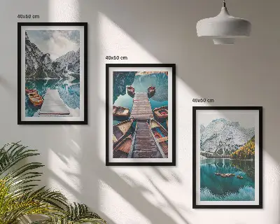 Sada obrazů do obývacího pokoje jezero s mosty a horami