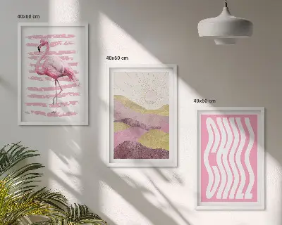 Sada obrazů do obývacího pokoje růžový plameňák v pastelové krajině