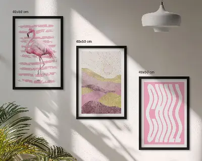 Sada obrazů do obývacího pokoje růžový plameňák v pastelové krajině