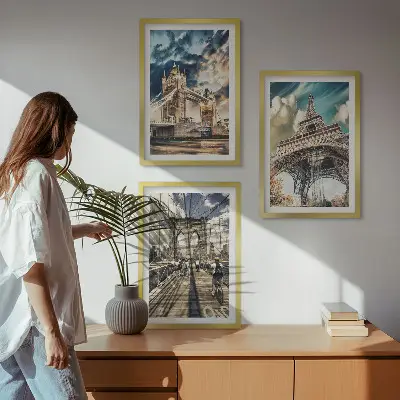 Sada obrazů do obývacího pokoje s motivem mostů, věží a evropských měst