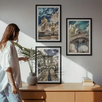 Sada obrazů do obývacího pokoje s motivem mostů, věží a evropských měst