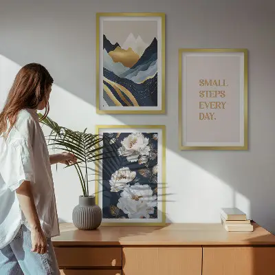 Kompozice obrazů na stěnu abstraktní motivy hor a květin pro inspiraci