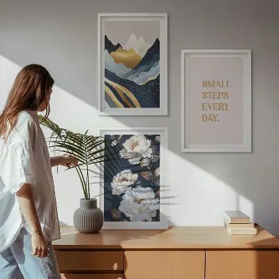 Kompozice obrazů na stěnu abstraktní motivy hor a květin pro inspiraci