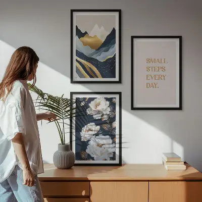 Kompozice obrazů na stěnu abstraktní motivy hor a květin pro inspiraci