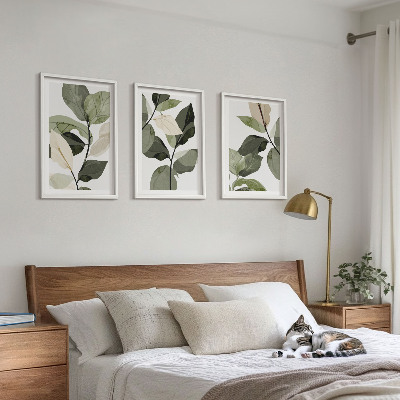 Sada obrazů do obývacího pokoje Malované listy rostlin v boho stylu