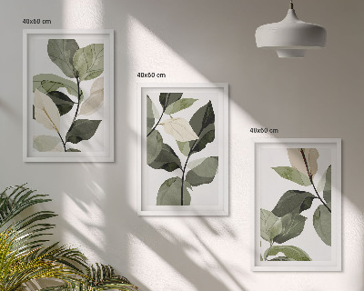 Sada obrazů do obývacího pokoje Malované listy rostlin v boho stylu