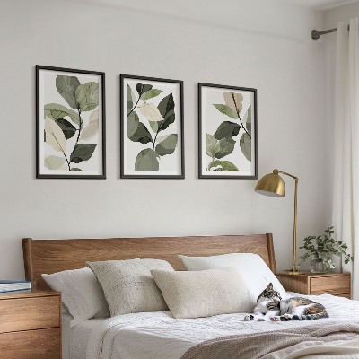 Sada obrazů do obývacího pokoje Malované listy rostlin v boho stylu