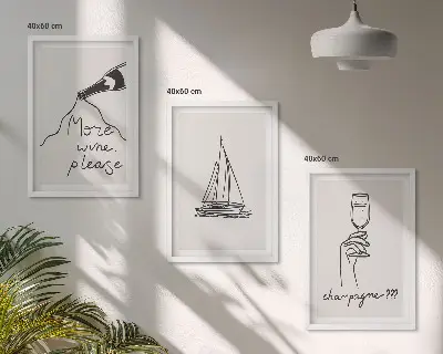 Sklenice na víno s motivem plachetnice sada obrazů do obývacího pokoje