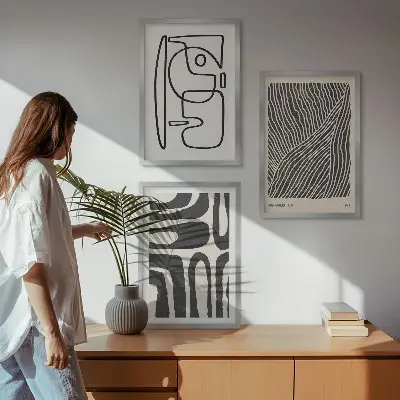 Sada obrazů do obývacího pokoje s abstraktními vzory, čarami a texturami