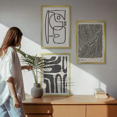 Sada obrazů do obývacího pokoje s abstraktními vzory, čarami a texturami