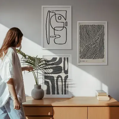Sada obrazů do obývacího pokoje s abstraktními vzory, čarami a texturami