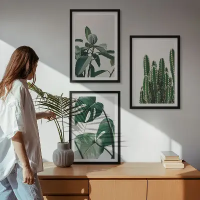 Sada obrazů do obývacího pokoje tropické rostliny v estetickém stylu