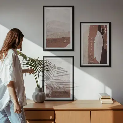 Sada obrazů do obývacího pokoje s hnědými a béžovými abstraktními vzory