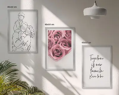 Sada obrazů do obývacího pokoje rodinné lineart růžové kytice