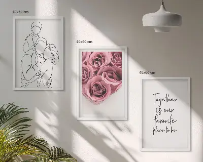 Sada obrazů do obývacího pokoje rodinné lineart růžové kytice