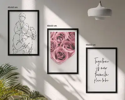 Sada obrazů do obývacího pokoje rodinné lineart růžové kytice