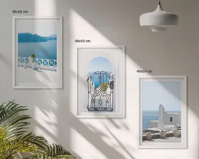 Sada 3 obrazů budovy u Bílého moře v Řecku