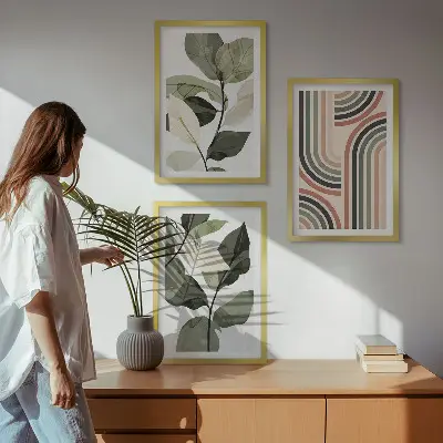 Geometrické rostlinné motivy sada 3 obrazů