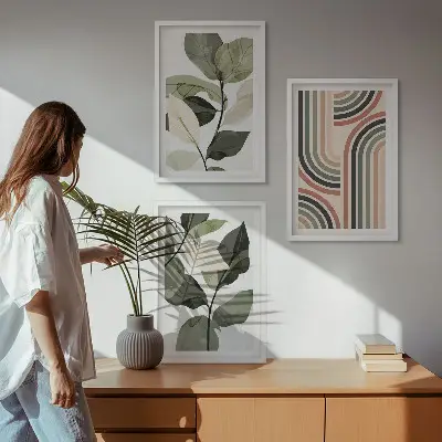 Geometrické rostlinné motivy sada 3 obrazů