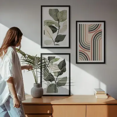 Geometrické rostlinné motivy sada 3 obrazů