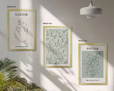Sada obrazů do obývacího pokoje s motivem minimalistických rostlinných linií