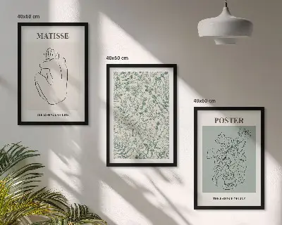 Sada obrazů do obývacího pokoje s motivem minimalistických rostlinných linií