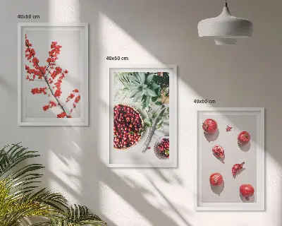 Sada obrazů do obývacího pokoje červené plody rostlin v minimalistickém stylu