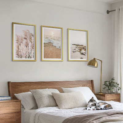 Sada obrazů do obývacího pokoje Plážová tráva vlny kameny boho