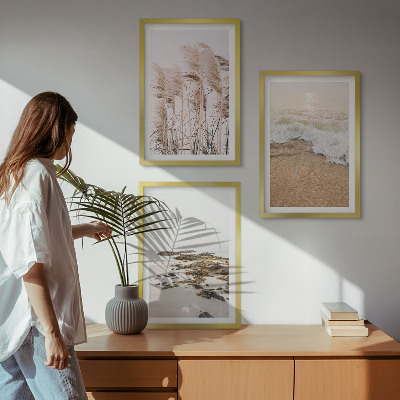 Sada obrazů do obývacího pokoje Plážová tráva vlny kameny boho