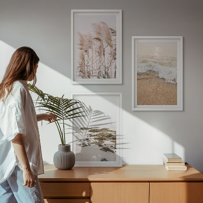 Sada obrazů do obývacího pokoje Plážová tráva vlny kameny boho