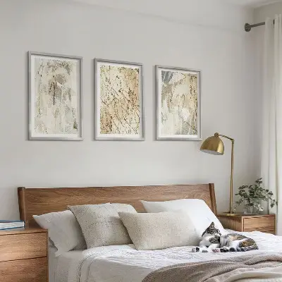 Sada obrazů do obývacího pokoje abstraktní vzory v béžové a šedé barvě