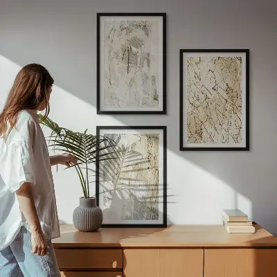 Sada obrazů do obývacího pokoje abstraktní vzory v béžové a šedé barvě