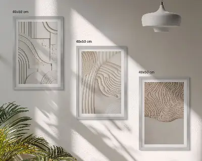 Sada 3 obrazů abstraktní vzory v béžové a bílé barvě
