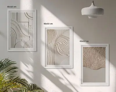 Sada 3 obrazů abstraktní vzory v béžové a bílé barvě