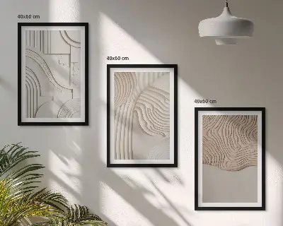 Sada 3 obrazů abstraktní vzory v béžové a bílé barvě