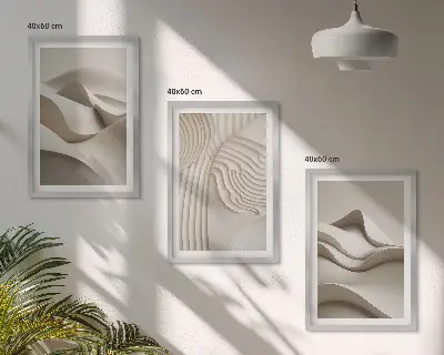 Sada obrazů do obývacího pokoje abstraktní béžové vlny