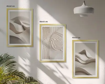 Sada obrazů do obývacího pokoje abstraktní béžové vlny