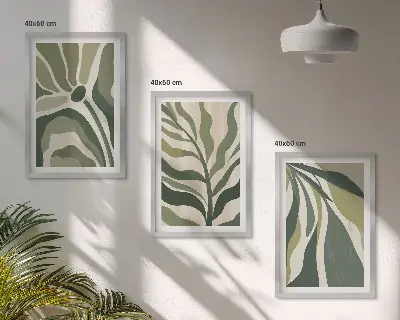 Sada 3 obrazů ilustrace malovaných zelených listů