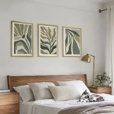 Sada 3 obrazů ilustrace malovaných zelených listů