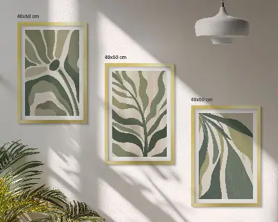 Sada 3 obrazů ilustrace malovaných zelených listů