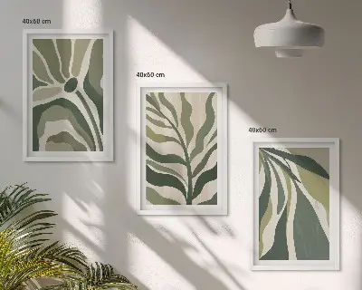 Sada 3 obrazů ilustrace malovaných zelených listů