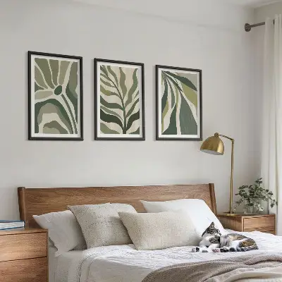 Sada 3 obrazů ilustrace malovaných zelených listů