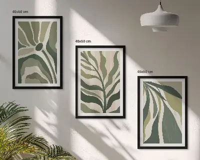 Sada 3 obrazů ilustrace malovaných zelených listů