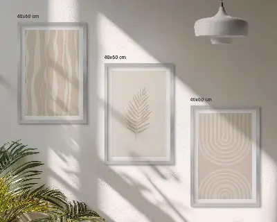 Sada obrazů do obývacího pokoje s béžovými rostlinnými vzory