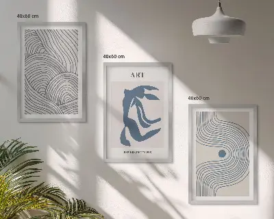 Sada obrazů do obývacího pokoje abstraktní modré čáry