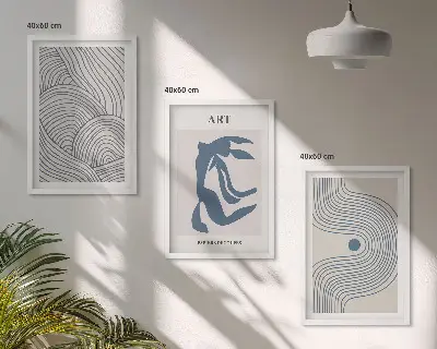 Sada obrazů do obývacího pokoje abstraktní modré čáry