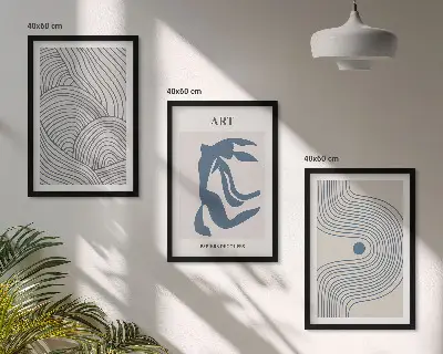Sada obrazů do obývacího pokoje abstraktní modré čáry