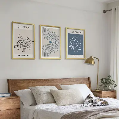 Sada 3 obrazů abstraktní plakáty s květinovými linkami